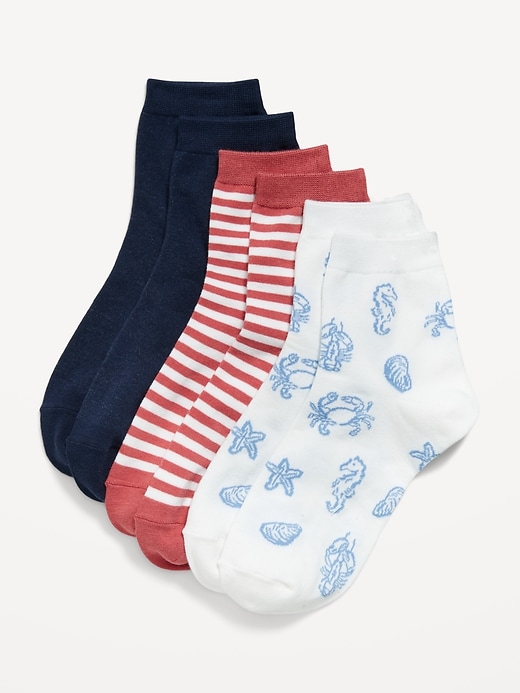 Image number 1 showing, Novelty Quarter Crew Socks 3-Pack for Women
