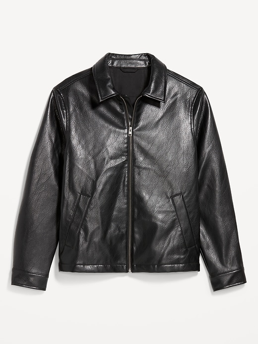 Image number 1 showing, Faux-Leather Harrington Jacket