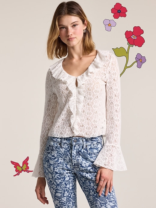 Image number 1 showing, Old Navy x Anna Sui V-Neck Floral Lace Top