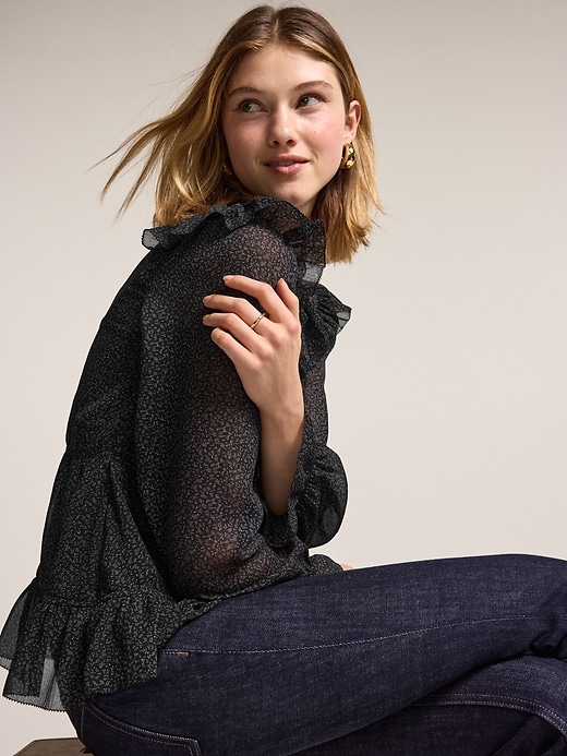 Image number 3 showing, Old Navy x Anna Sui Chiffon Ruffle Button-Down Top