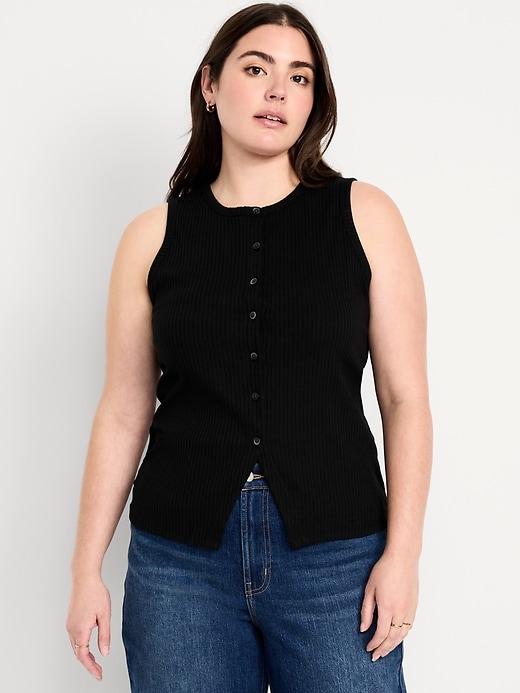 Image number 5 showing, Sleeveless Button-Down Ribbed Top