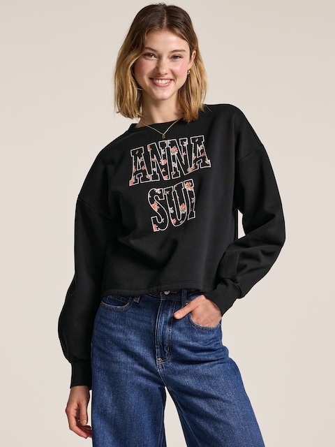 Old Navy x Anna Sui Crew Neck Graphic Fleece Sweatshirt - Black Jack