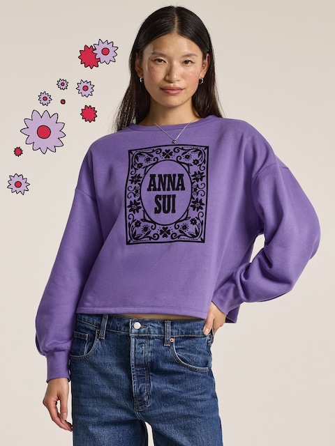 Old Navy x Anna Sui Crew Neck Graphic Fleece Sweatshirt - Royal Crocus