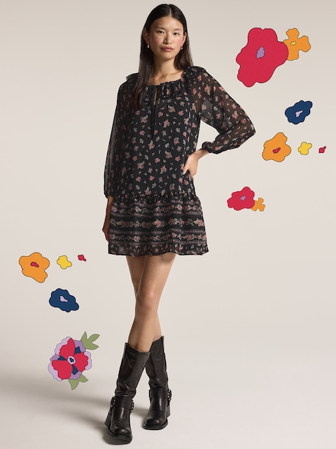 Old Navy x Anna Sui Chiffon Tiered Ruffle Mini Dress - Multi Floral