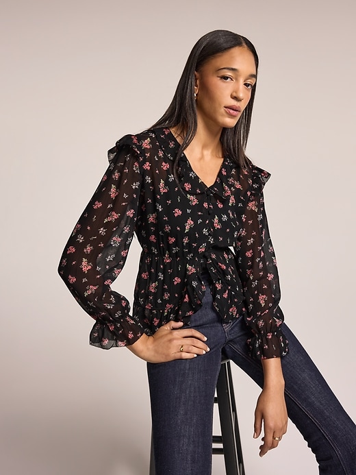 Image number 3 showing, Old Navy x Anna Sui Chiffon Ruffle Button-Down Top