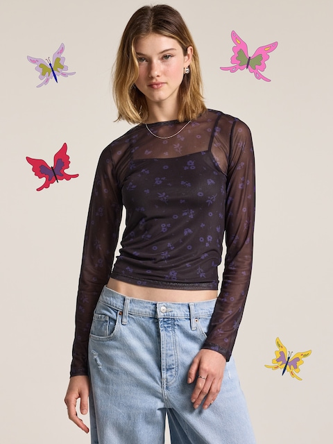 Old Navy x Anna Sui Sheer Long-Sleeve Top - Purple Floral