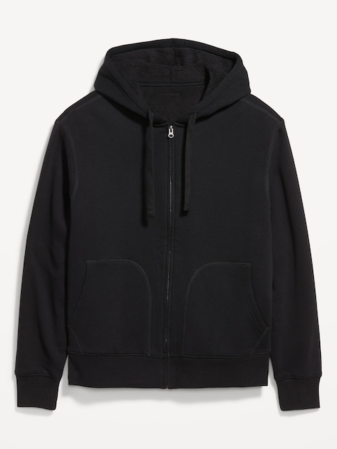 Sherpa-Lined Fleece Zip Hoodie - Black Jack