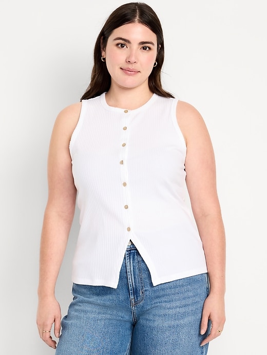 Image number 5 showing, Sleeveless Button-Down Ribbed Top