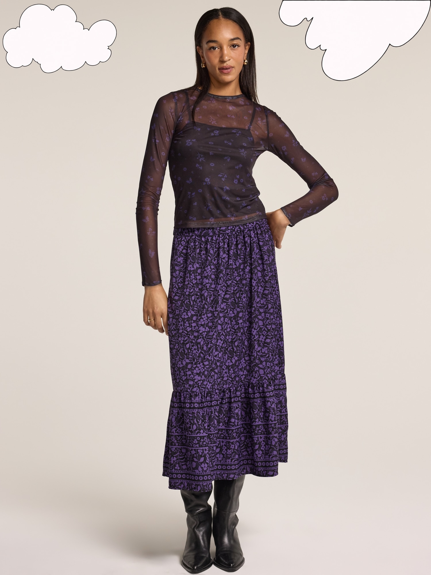 Old Navy x Anna Sui Tiered Midi Skirt