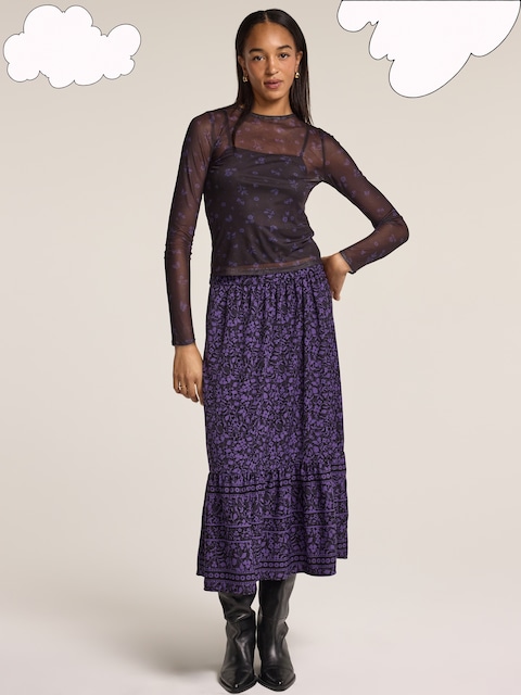 Old Navy x Anna Sui Tiered Midi Skirt - Purple Iris Floral