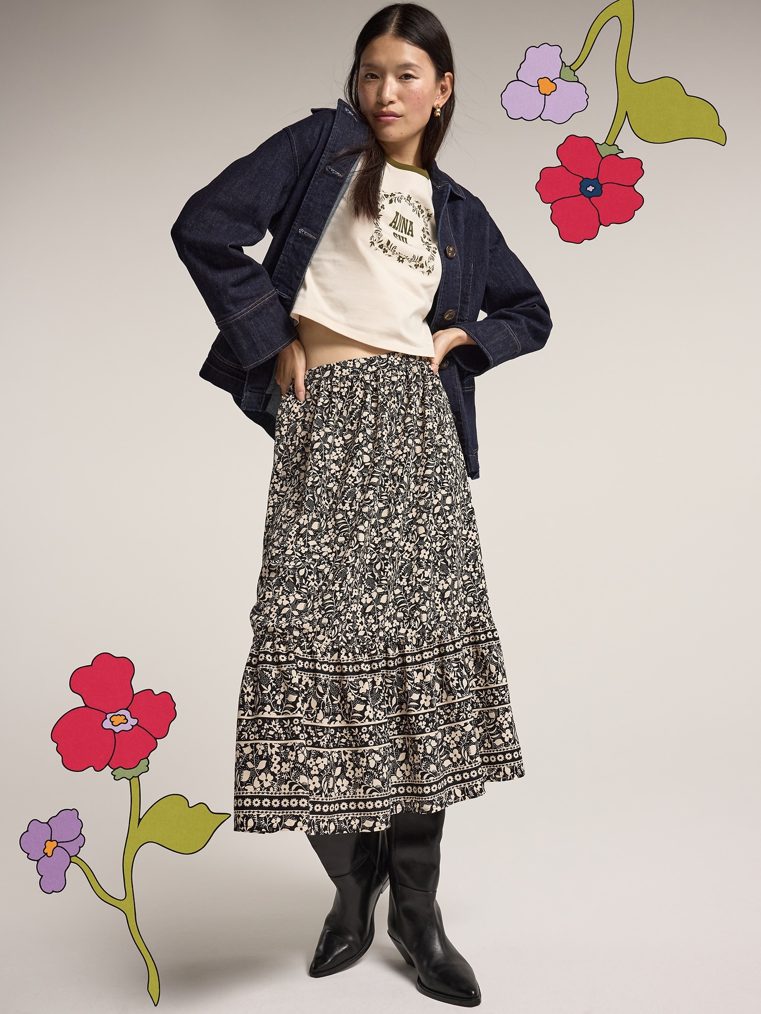 Old Navy x Anna Sui Tiered Midi Skirt | Old Navy