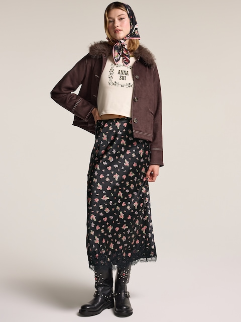 Old Navy x Anna Sui Satin Lace Hem Midi Skirt - Multi Floral