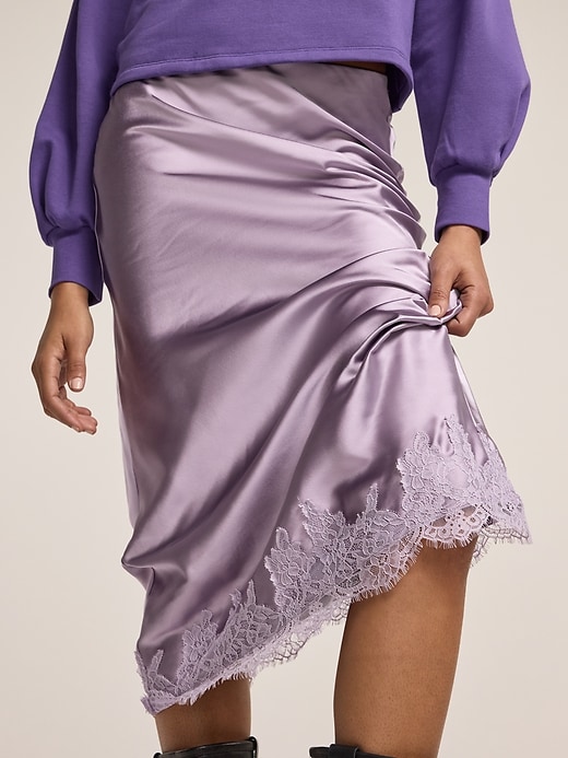 Image number 3 showing, Old Navy x Anna Sui Satin Lace Hem Midi Skirt