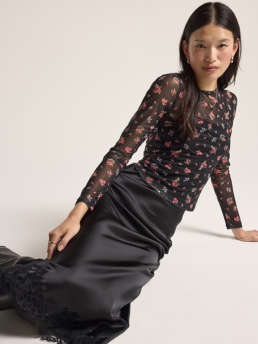 Image number 3 showing, Old Navy x Anna Sui Satin Lace Hem Midi Skirt