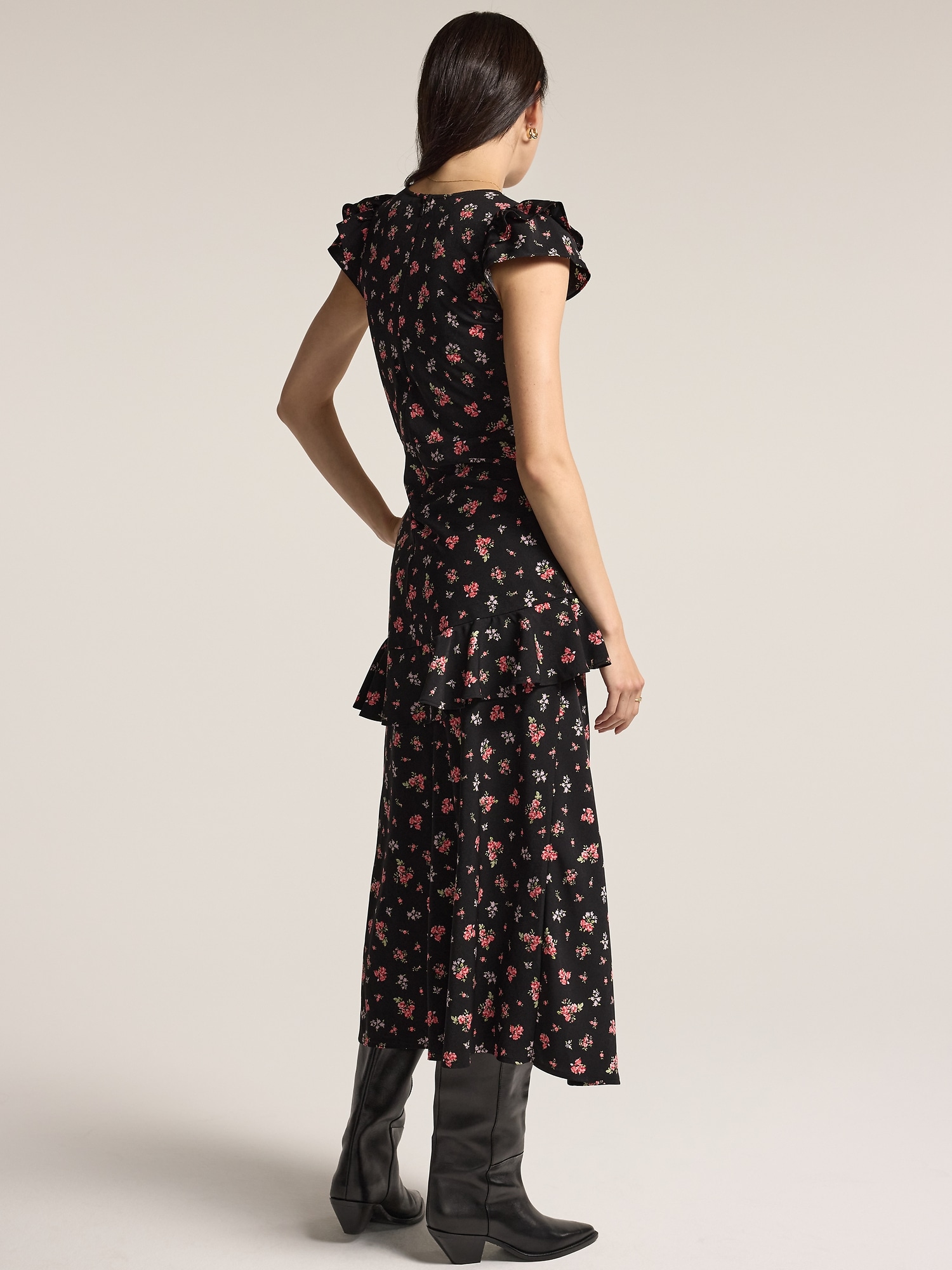 Old Navy x Anna Sui Crepe V-Neck Ruffle Maxi Dress