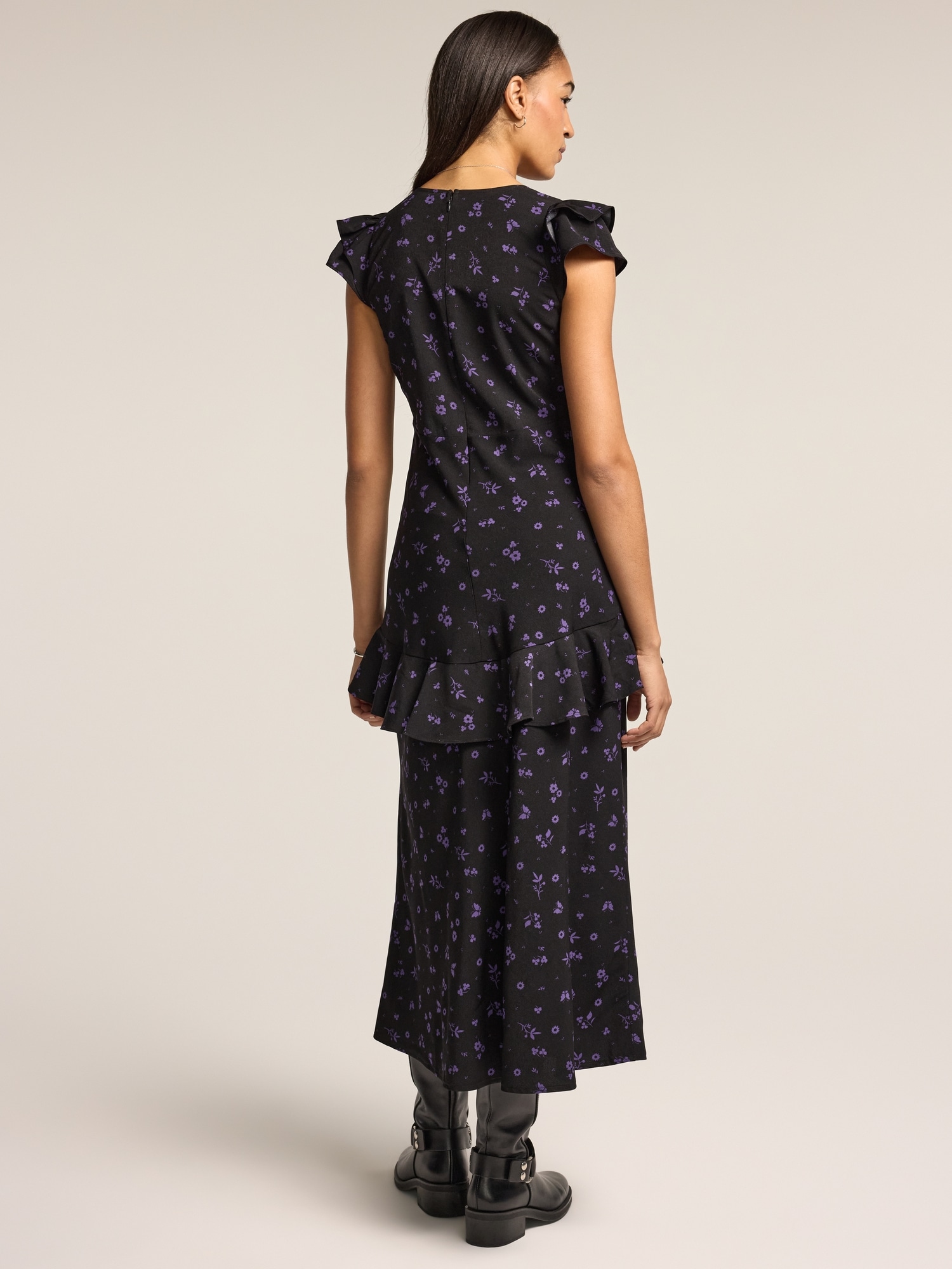 Old Navy x Anna Sui Crepe V-Neck Ruffle Maxi Dress