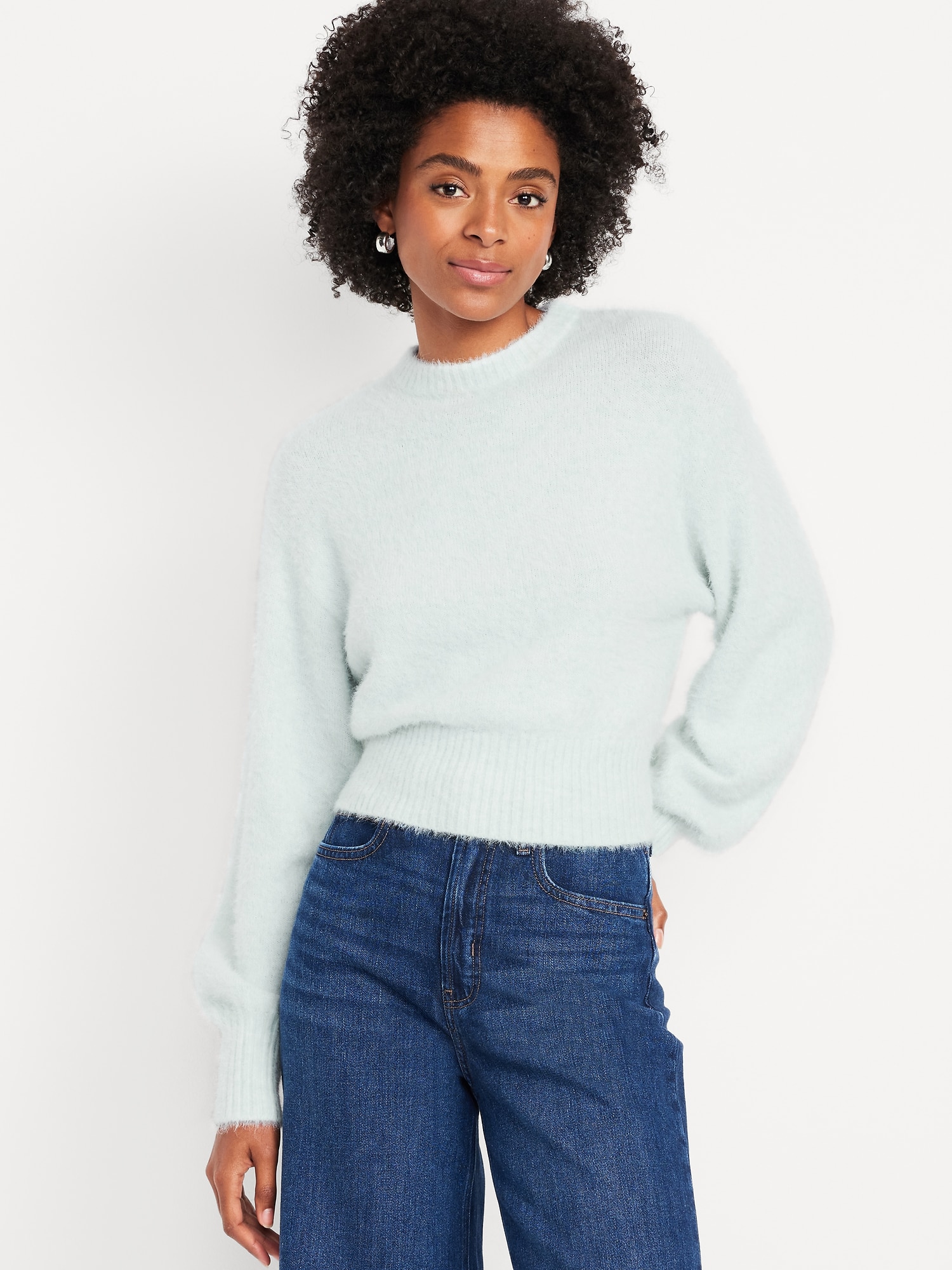 Cropped Crew-Neck Eyelash Sweater | Old Navy