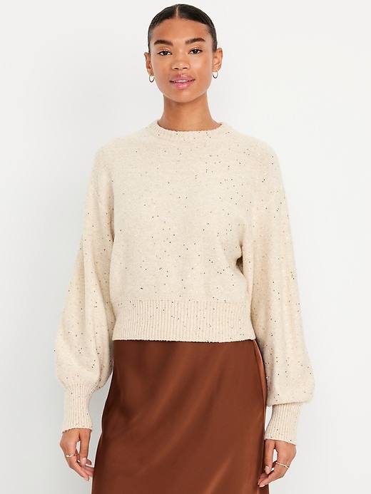 Cropped Crew-Neck Eyelash Sweater | Old Navy
