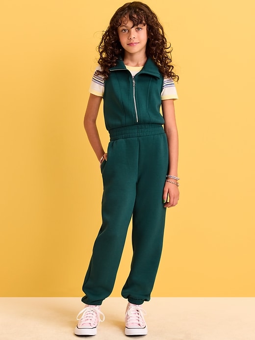 Image number 1 showing, Bounce Fleece Sleeveless Zip-Front Jumpsuit for Girls