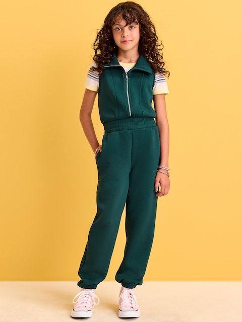 Bounce Fleece Sleeveless Zip-Front Jumpsuit for Girls - Emerald Isle