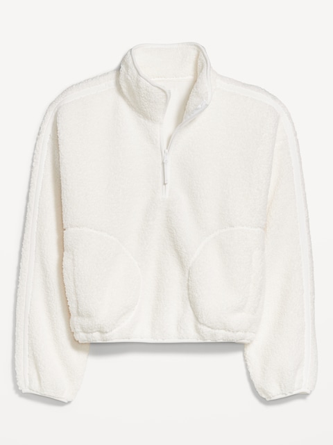 Loose Sherpa Quarter-Zip Pullover - Sea Salt