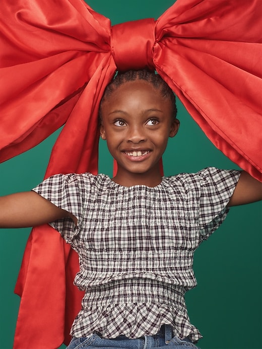 Image number 1 showing, Short-Sleeve Plaid Smocked Top for Girls