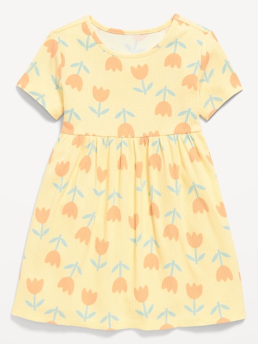 Image number 1 showing, Short-Sleeve Ribbed Graphic Dress for Toddler Girls