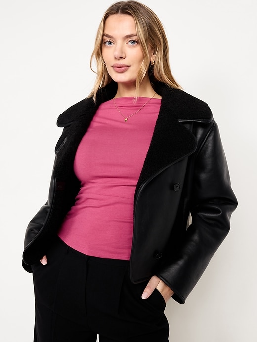 Image number 3 showing, Long-Sleeve Slit-Neck Ruched Top