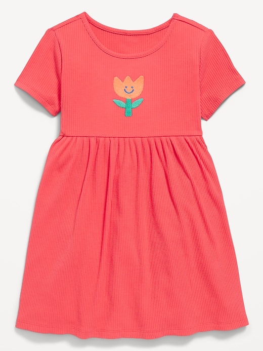 Image number 2 showing, Short-Sleeve Ribbed Graphic Dress for Toddler Girls
