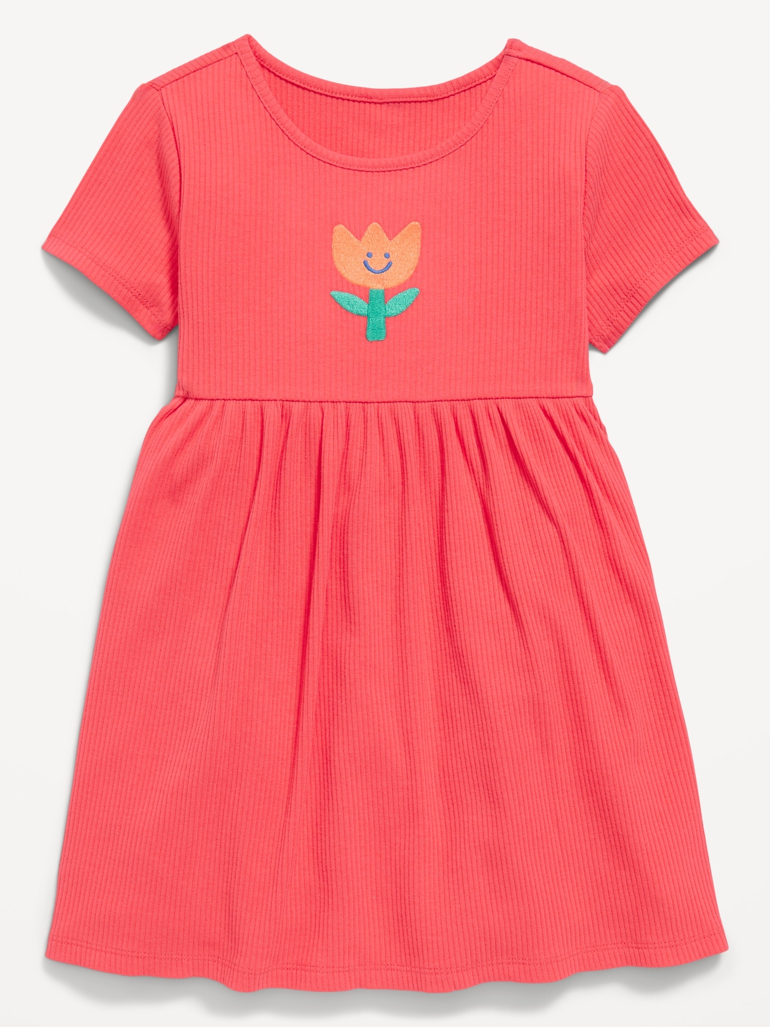 Short-Sleeve Ribbed Graphic Dress for Toddler Girls