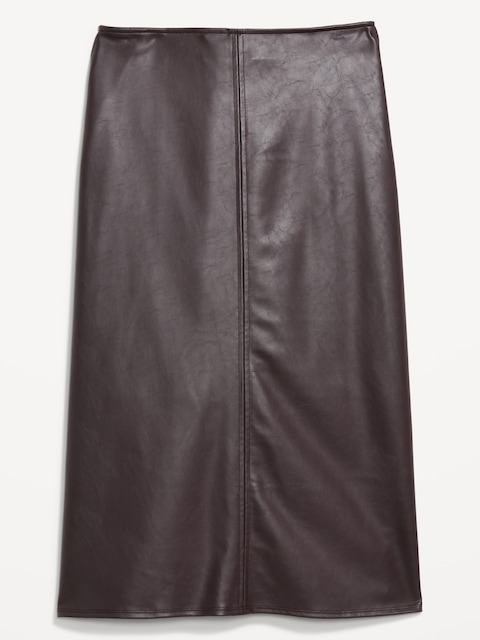 High-Waisted Faux-Leather Midi Skirt - Boxwood