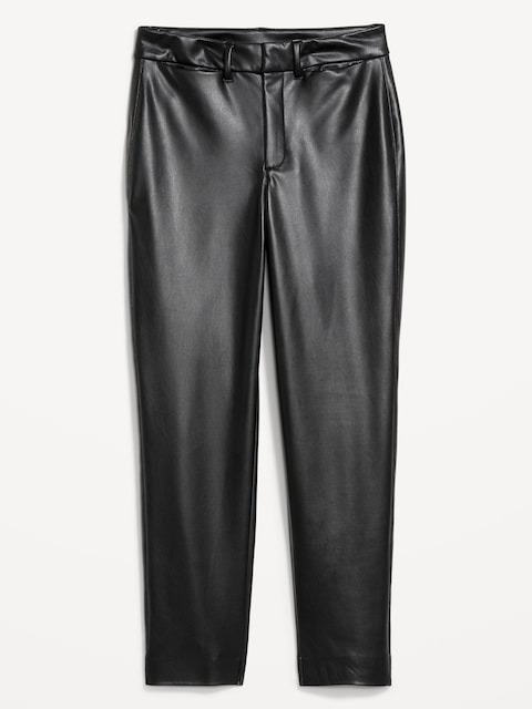 High-Waisted Faux-Leather Pixie Straight Pants - Black Leather