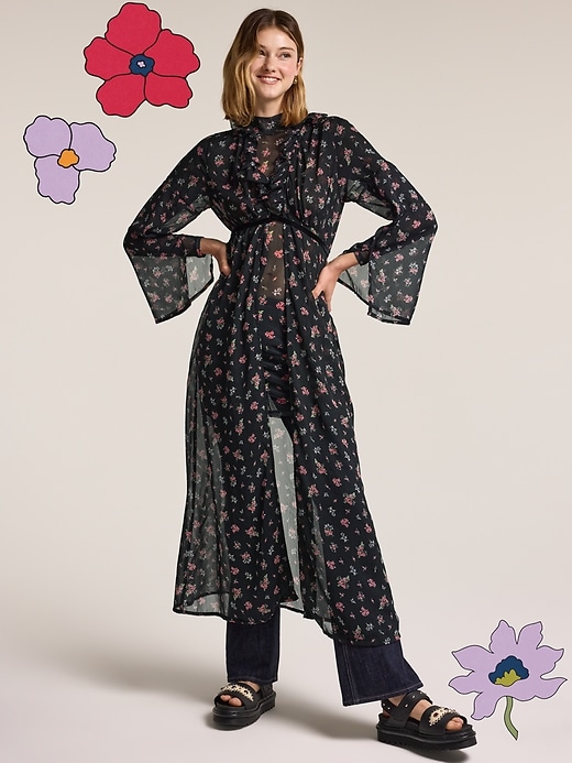 Image number 1 showing, Old Navy x Anna Sui Chiffon Tie-Front Duster