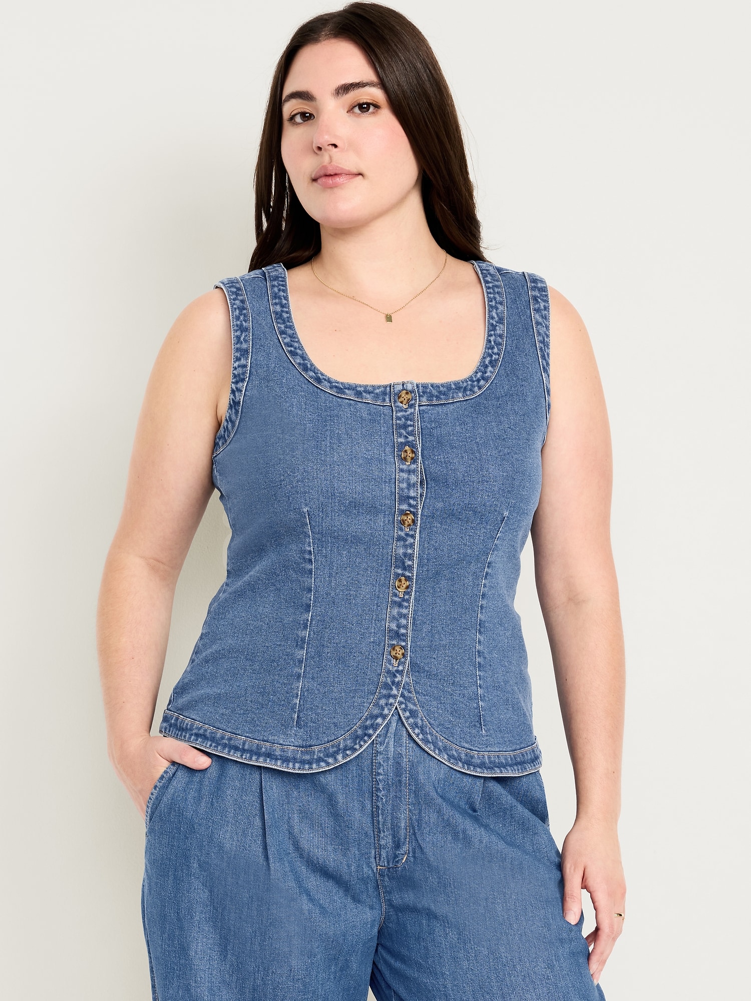 Sleeveless Longline Denim Vest