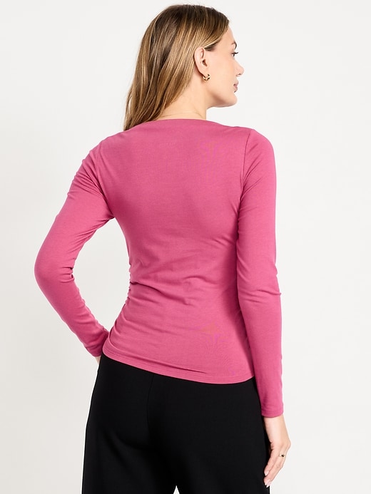 Image number 2 showing, Long-Sleeve Slit-Neck Ruched Top