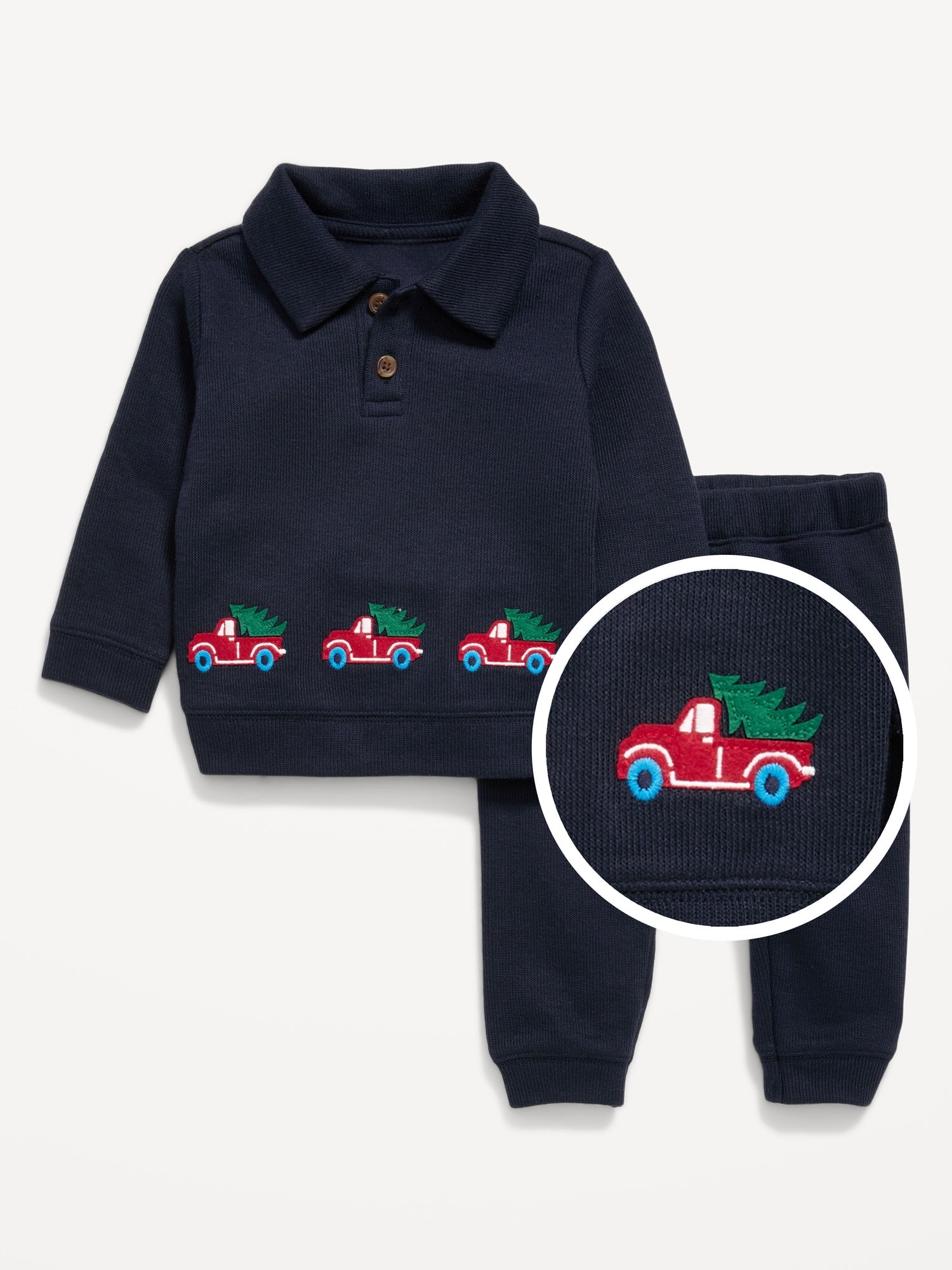Long-Sleeve Collared Ribbed Top and Pants Set for Baby