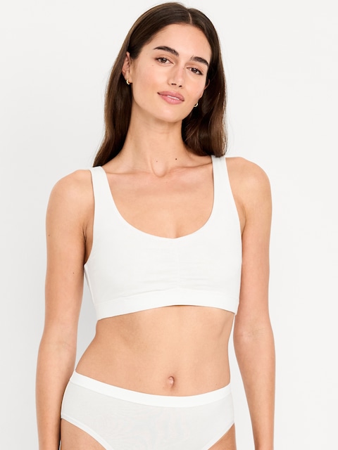 Ruched Cotton Bralette - White Lilies