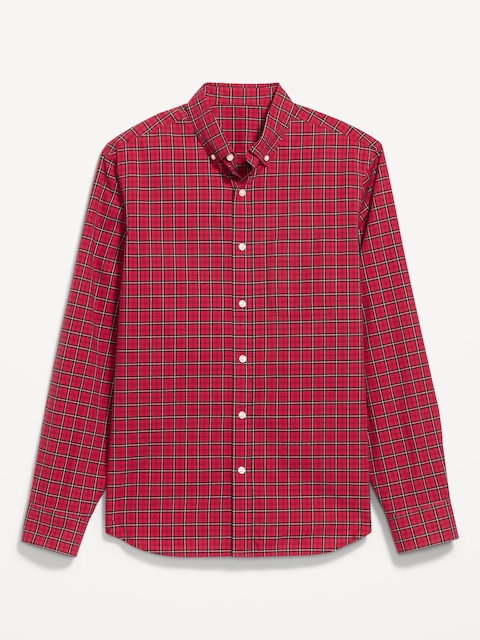 Classic Fit Everyday Plaid Poplin Shirt - Roma Red