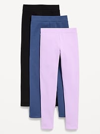 Image number 1 showing, High-Waisted Full-Length Fleece Leggings 3-Pack for Girls