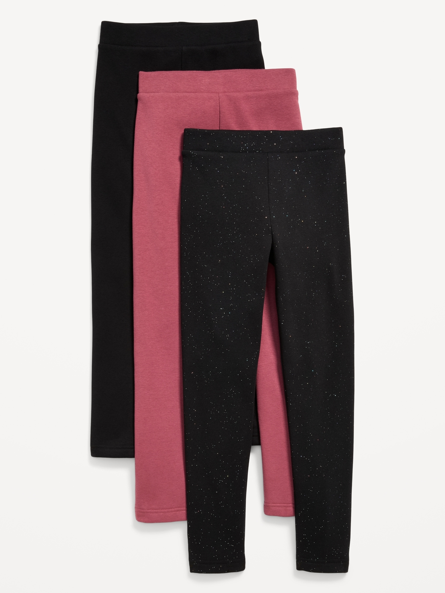 High-Waisted Full-Length Fleece Leggings 3-Pack for Girls