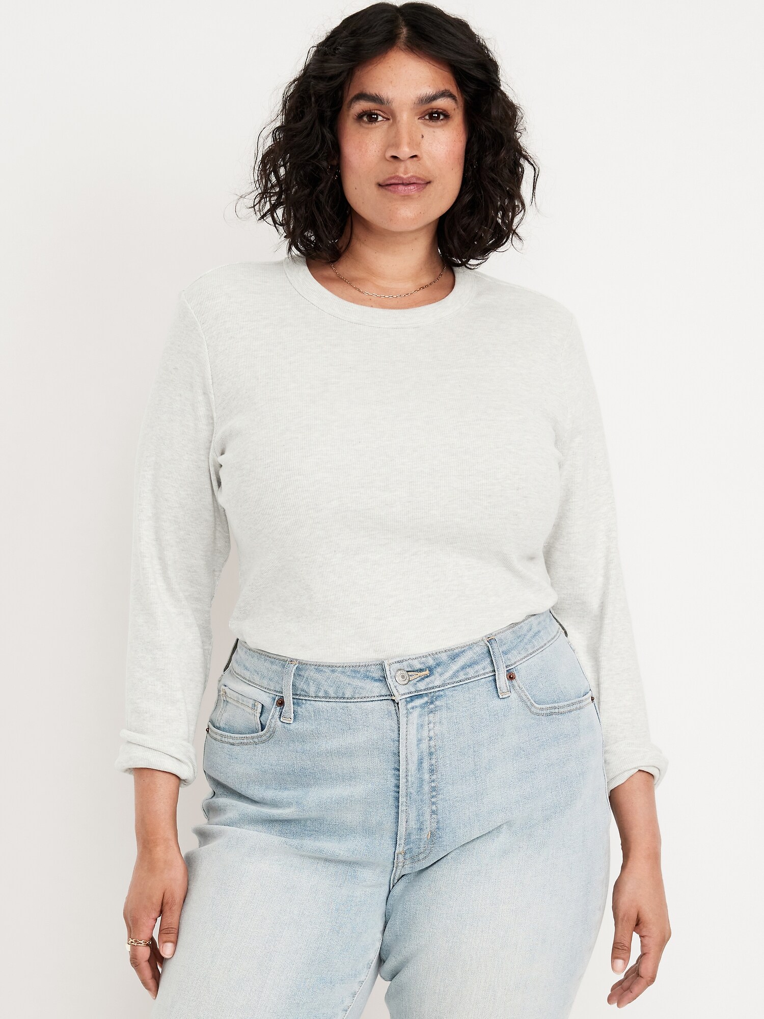 Женская футболка Old Navy Snug Long-Sleeve Crew-Neck, цвет: Светлый серый меланжевый — фото 5