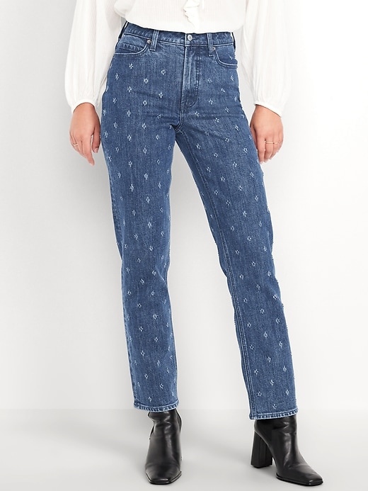 Image number 2 showing, Extra High-Waisted Textured Straight Jeans