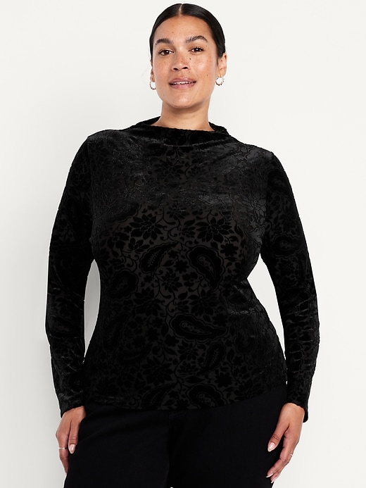 Image number 8 showing, Mock-Neck Long-Sleeve Velvet Top