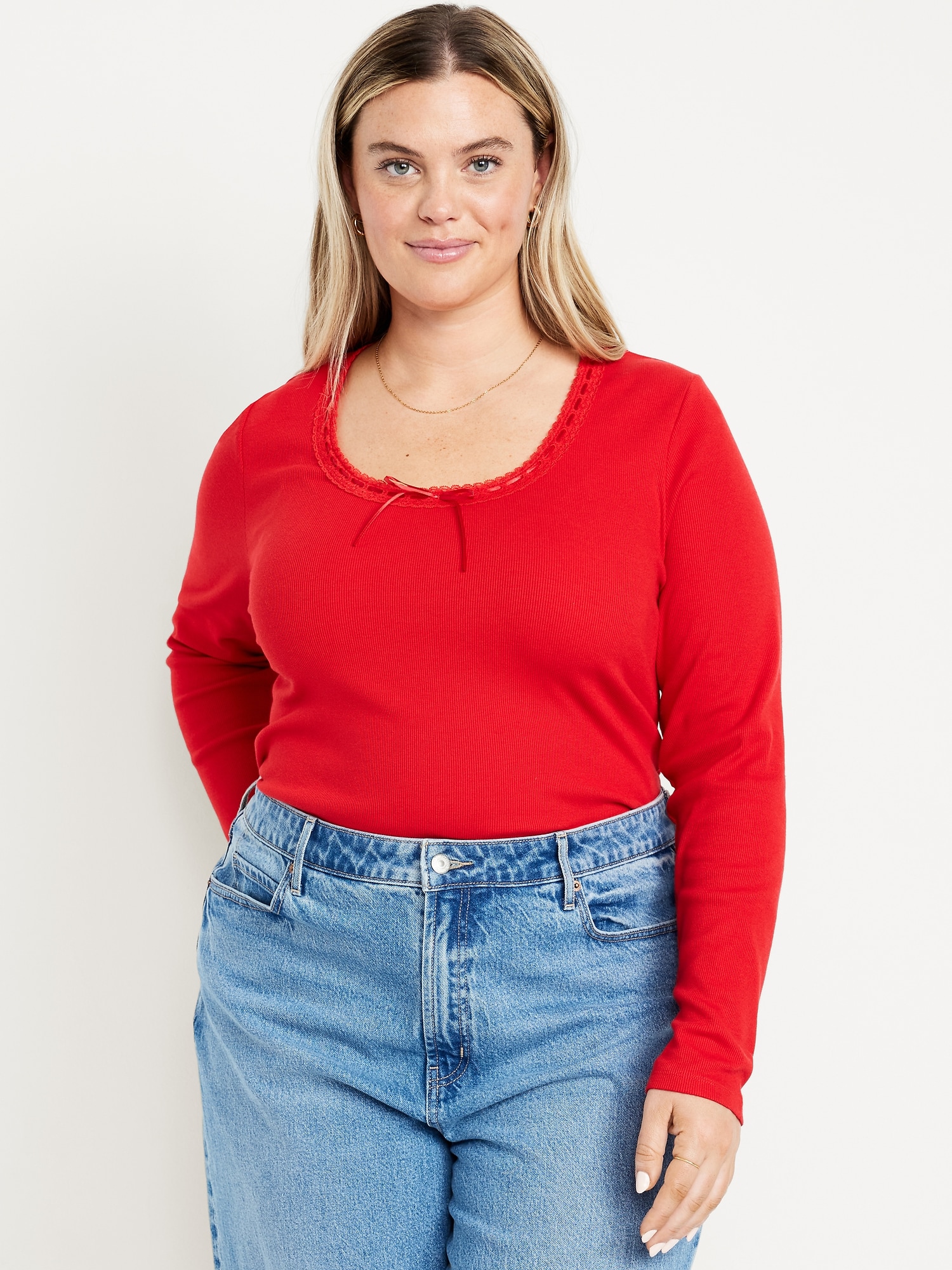 Scoop-Neck Long-Sleeve Ribbed Top