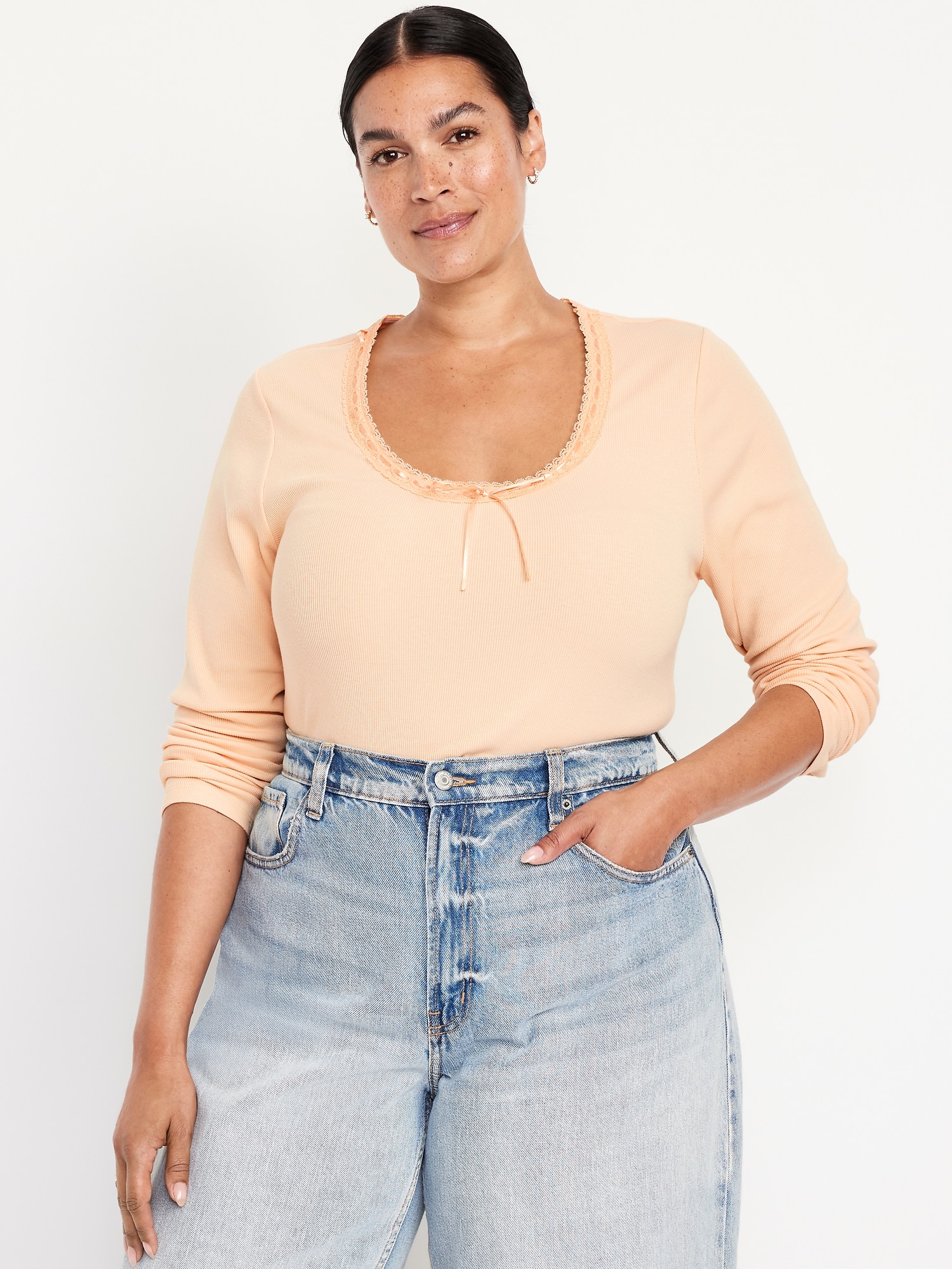 Scoop-Neck Long-Sleeve Ribbed Top