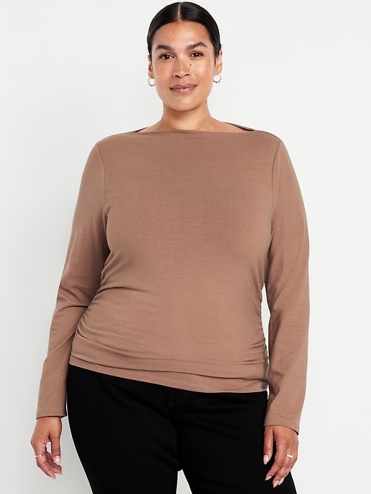 Image number 7 showing, Long-Sleeve Slit-Neck Ruched Top
