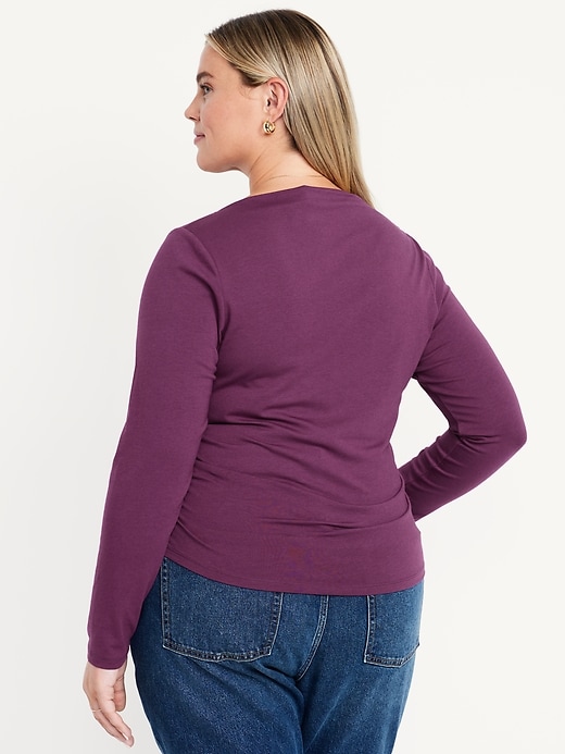 Image number 8 showing, Long-Sleeve Slit-Neck Ruched Top