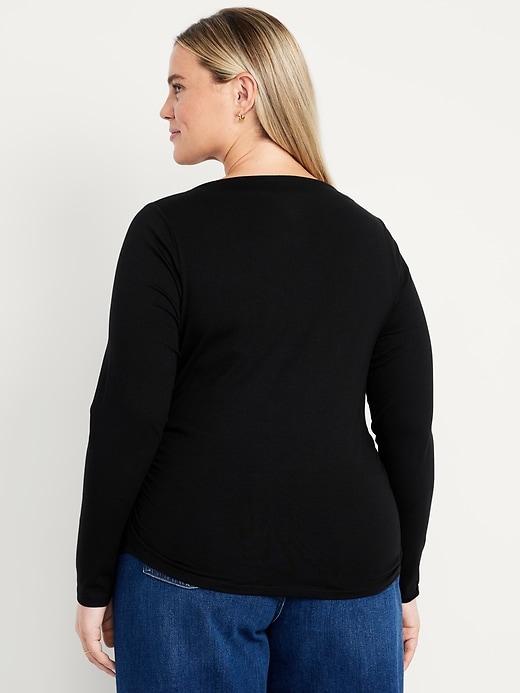 Image number 8 showing, Long-Sleeve Slit-Neck Ruched Top