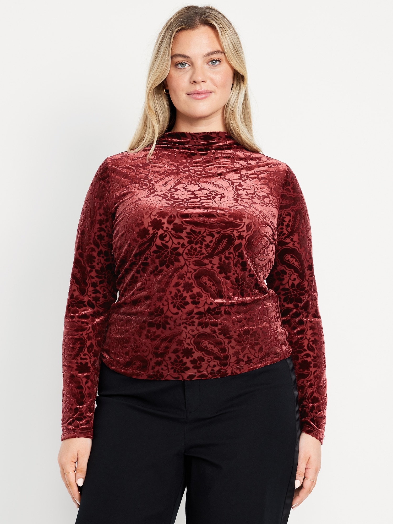 Mock-Neck Long-Sleeve Velvet Top | Old Navy