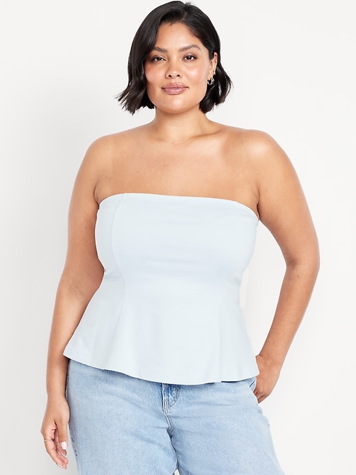 Image number 7 showing, Ponte-Knit Cropped Peplum Tube Top